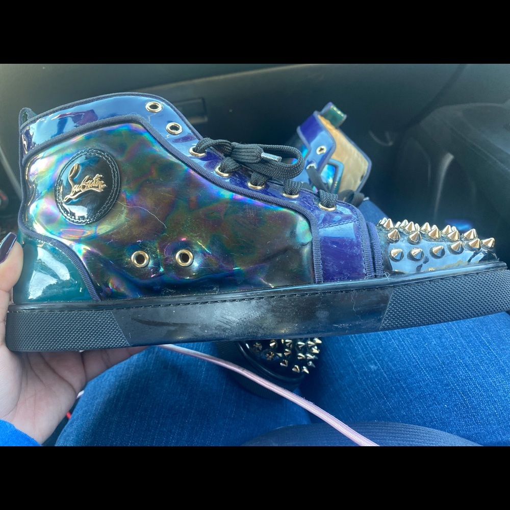 Christian Louboutin purple iridescent patent leather Louis spike high top